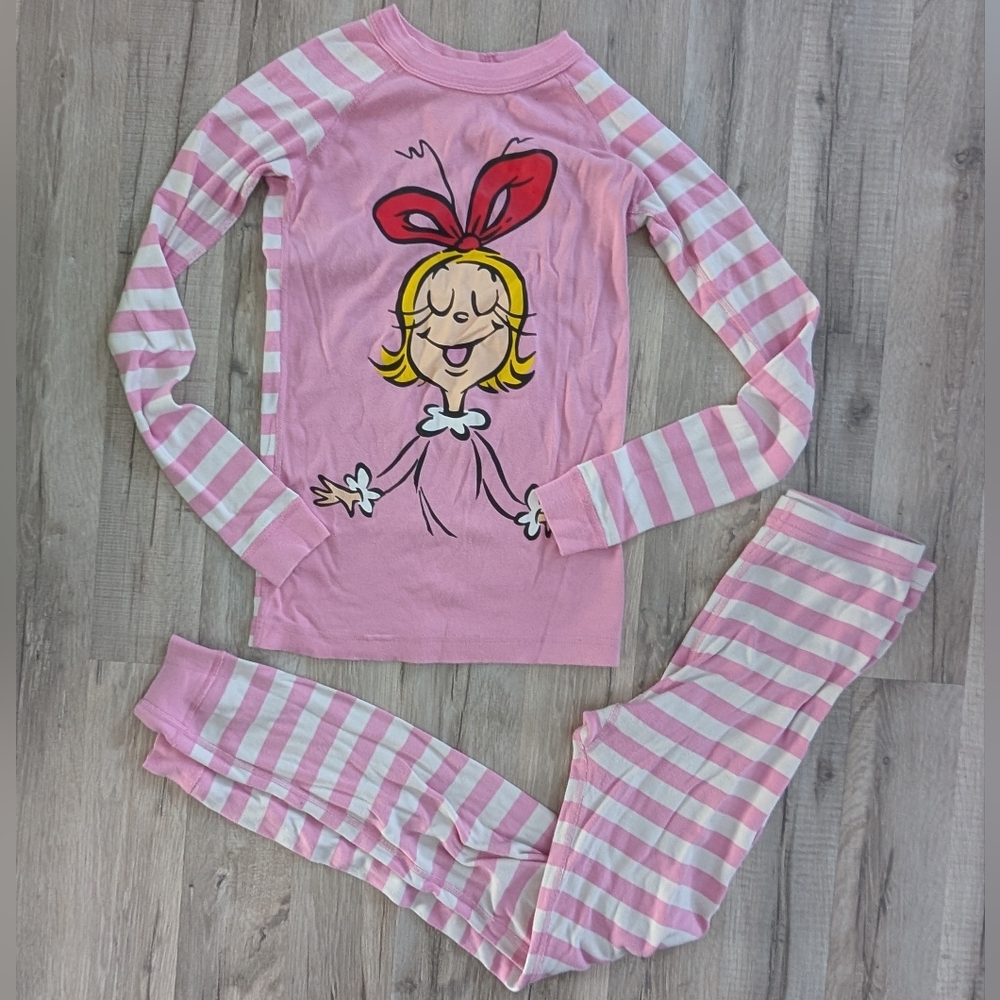 Hanna Andersson Cindy Lou Who Grinch Pink Striped Pajamas, 12Y (V3)